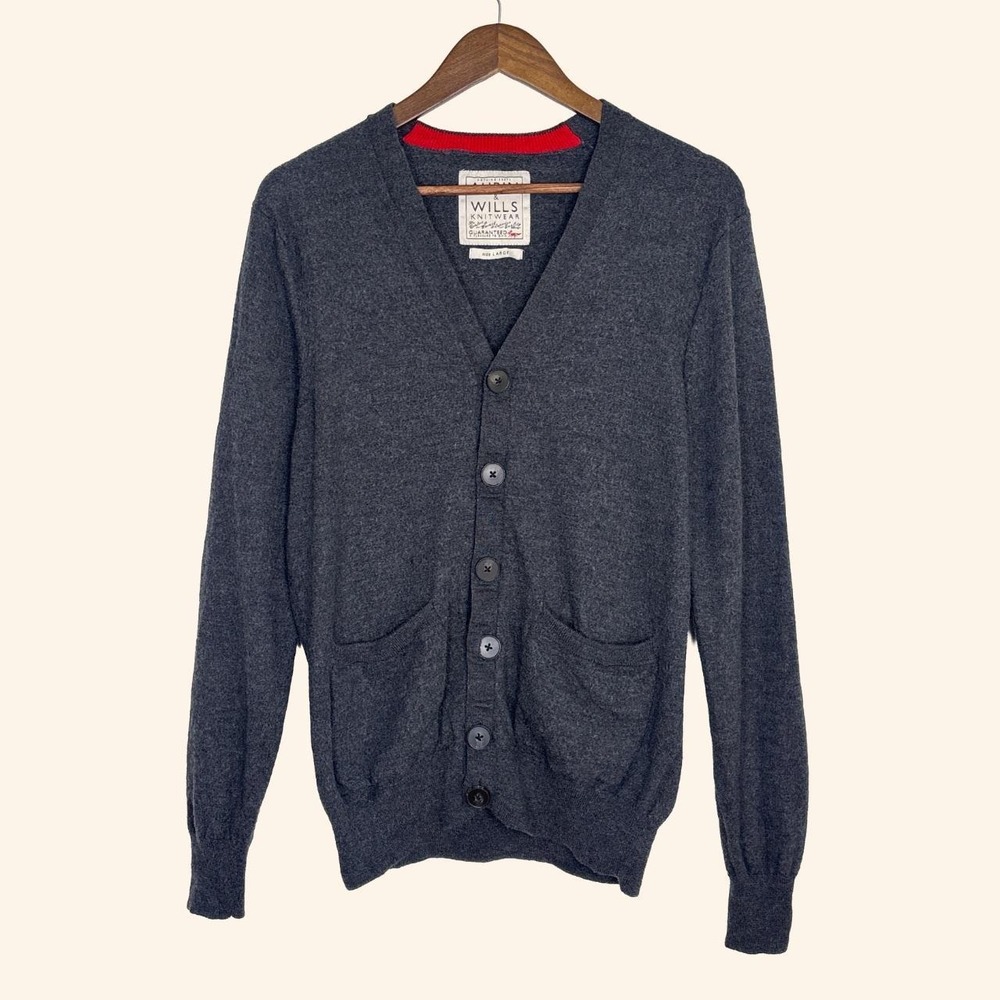 100% Merino Wool Cardigan Charcoal Gray Large